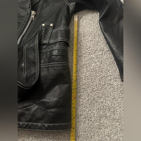 Urban Outfitters Black Faux Leather Jacket with White Stitching - Picture 10 of 10